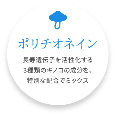 ポリチオネイン 長寿遺伝子を活性化する3種類のキノコの成分を、特別な配合でミックス