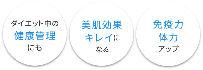 ダイエット中の健康管理にも / 美肌効果キレイになる / 免疫力体力アップ